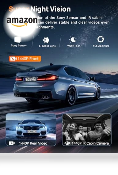 Triple Channel Dash Cam with WiFi 6 — Rearview Cameras for Cars, Icesky
