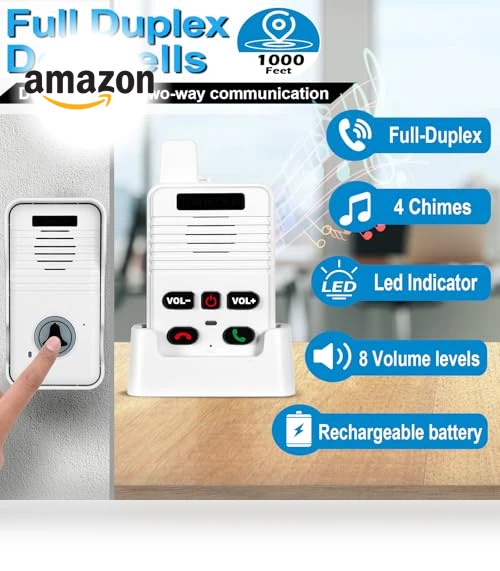 Wireless Doorbell System & Full Duplex Intercom — Chimes, UHAXZ