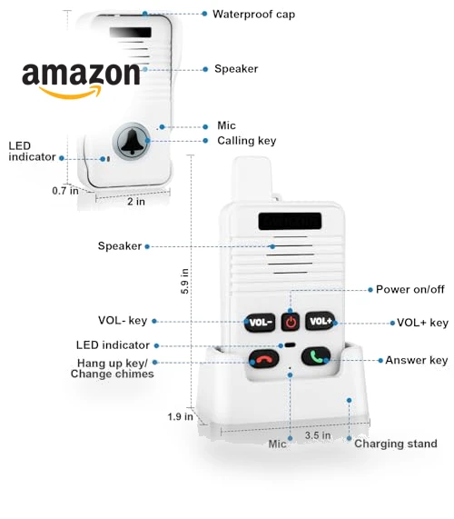 Wireless Doorbell System & Full Duplex Intercom — Chimes, UHAXZ