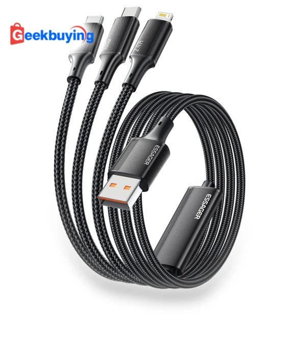 100W 3 in 1 USB A to USB C, Lightning, Micro Data Cable — Cables, ESSAGER