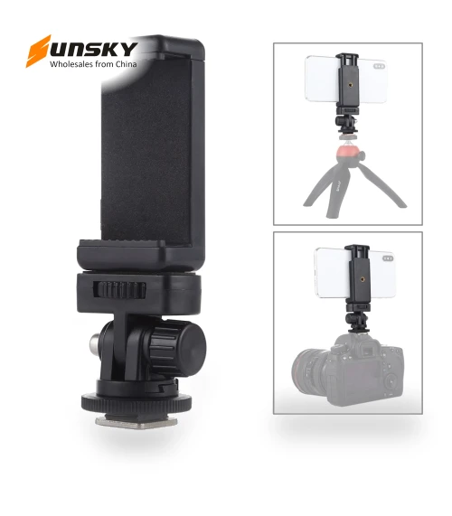 1/4 inch Screw Thread Cold Shoe Tripod Mount Adapter with Phone Clamp — Shoe Mounts, PULUZ