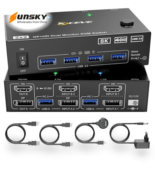 8K 60Hz HDMI and DP and USB3.0 Dual Monitor KVM Switch — KVM Switches, KC