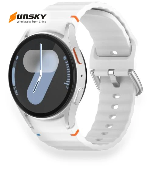 Wavy Grain Stitched Silver Buckle Silicone Watch Band — Girls' Watch Straps, Samsung