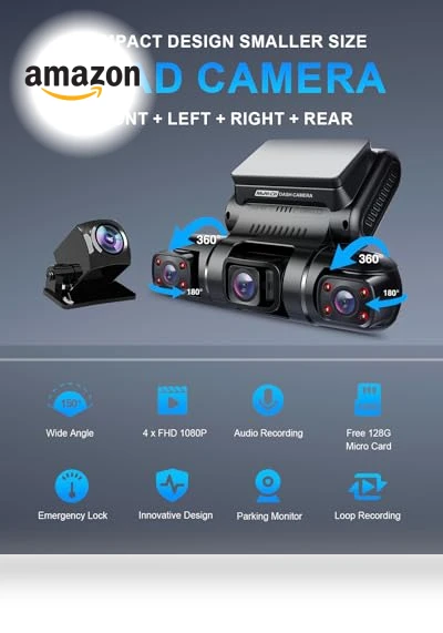 360 Degree View 4 Channel Dash Cam — Car Accessories & Gadgets, PRUVEEO