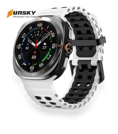 Ocean Two Color Dual-Row Hole Silicone Watch Band — Bands, Samsung