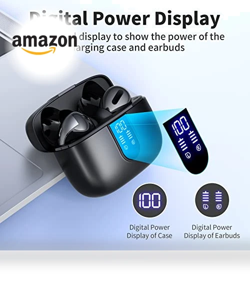 True Wireless Earbuds with LED Power Display — In-Ear Headphones, TAGRY