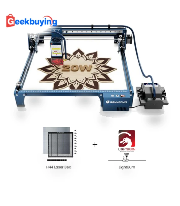 20W Laser Engraver with H44 Laser Bed and LightBurn License — Engraving Equipment & Accessories, Sculpfun