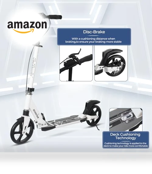 Adjustable Height Folding Kick Scooter with Large Sturdy Wheels — Push Scooters, Nattork