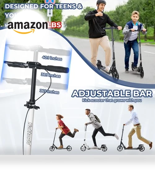Adjustable Height Folding Kick Scooter with Large Sturdy Wheels — Push Scooters, Nattork