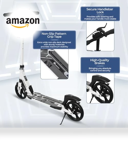 Adjustable Height Folding Kick Scooter with Large Sturdy Wheels — Push Scooters, Nattork