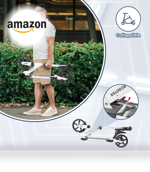 Adjustable Height Folding Kick Scooter with Large Sturdy Wheels — Push Scooters, Nattork