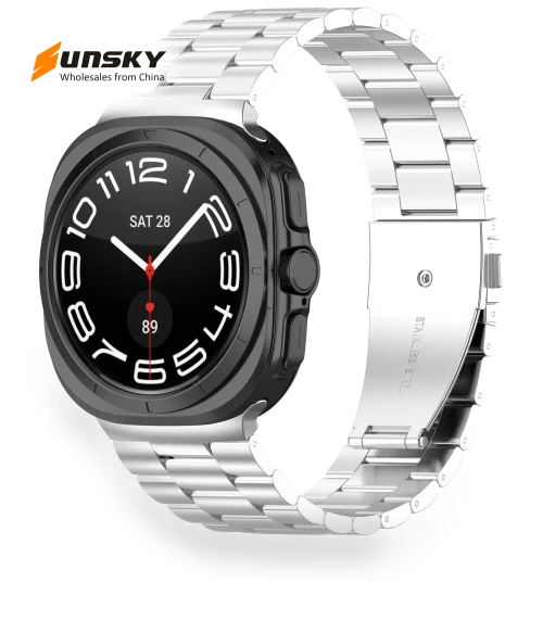 Three Beads Stainless Steel Metal Watch Band — Watch Accessories, Samsung