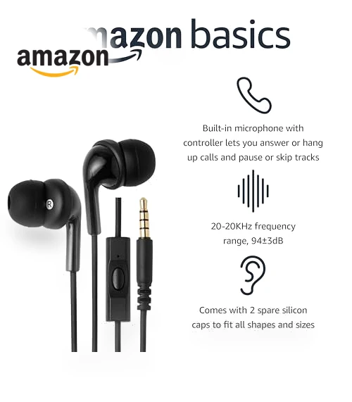 Wired Earbuds with Microphone — In-Ear Headphones, Amazon Basics