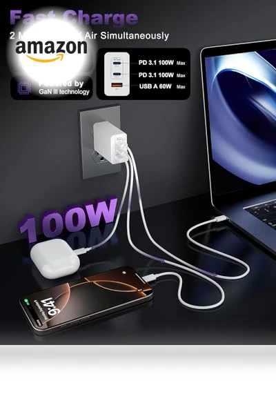 100W 3-Port GaN Fast Charger with 10ft USB C Cable — Chargers, Shenzhen Xihuida Electronics Co., Ltd.