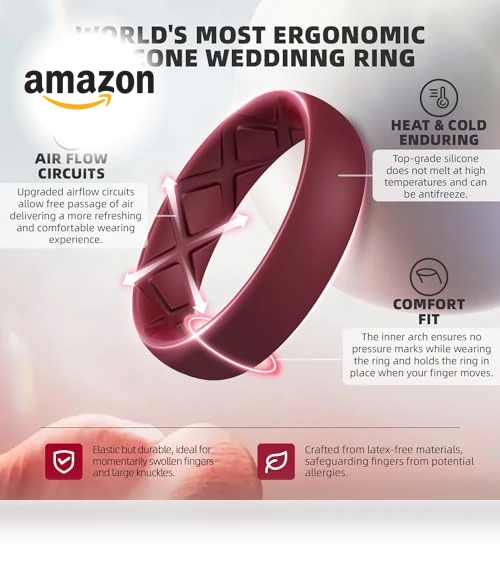 Inner Arc Ergonomic Breathable Design Silicone Rubber Wedding Bands — Smart Rings, Egnaro