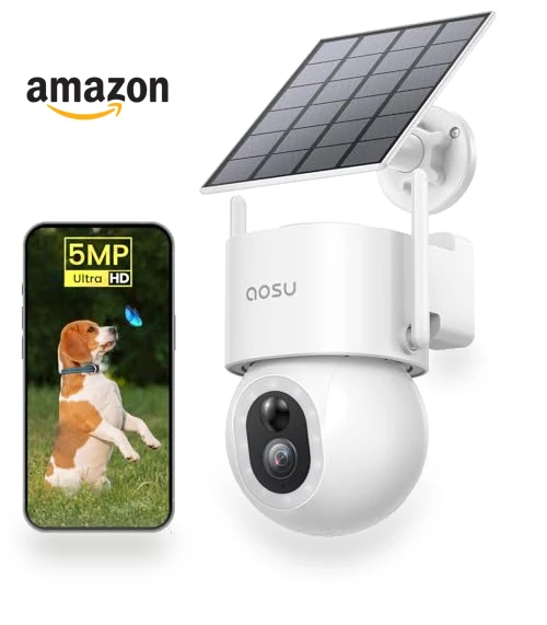 Solar Powered Outdoor Security Camera — Motion Sensors, AOSU