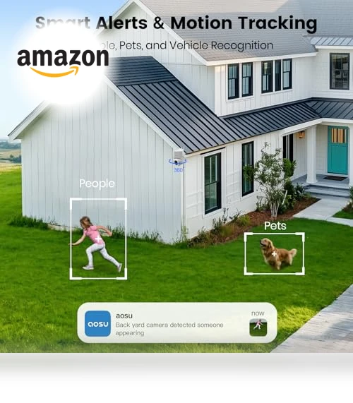 Solar Powered Outdoor Security Camera — Motion Sensors, AOSU