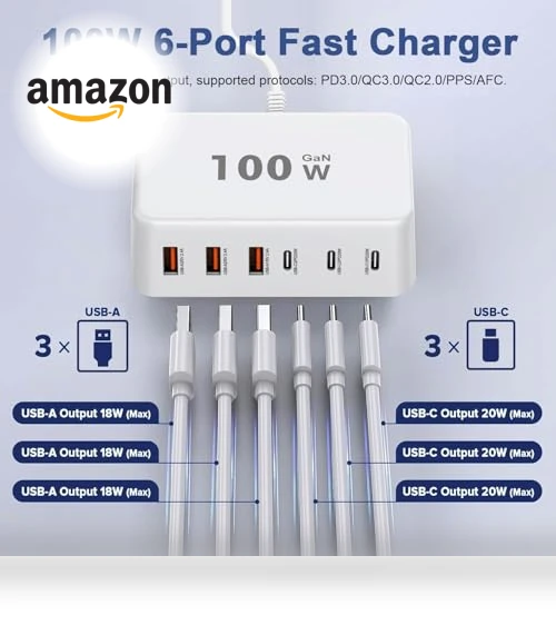 100W GaN 6 Port USB C Charging Station — Chargers, Fitquipment