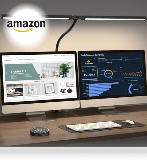 LED Desk Lamp with Clamp and Dual Screen Computer Monitor Gooseneck — Study & Desk Lighting
