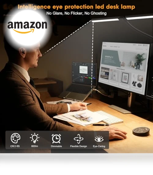 LED Desk Lamp with Clamp and Dual Screen Computer Monitor Gooseneck — Study & Desk Lighting