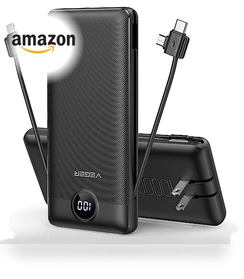 Portable Charger with Built-in Cables and Wall Plug — Charging Solutions, VEGER