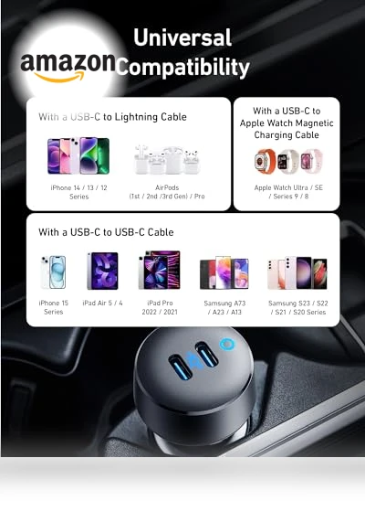 USB C Car Charger, 40W 2-Port PowerIQ 3.0 Type C Adapter — Charging Solutions, Anker