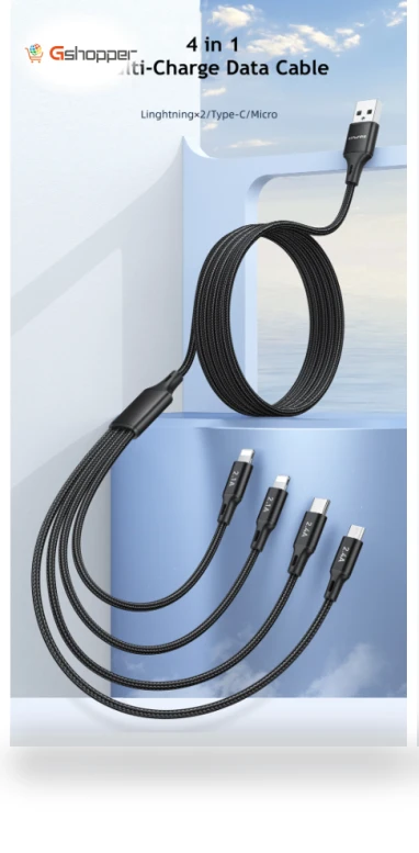 Nylon 4 in 1 Fast Multi Charging Data Cable — Cables, AWEI