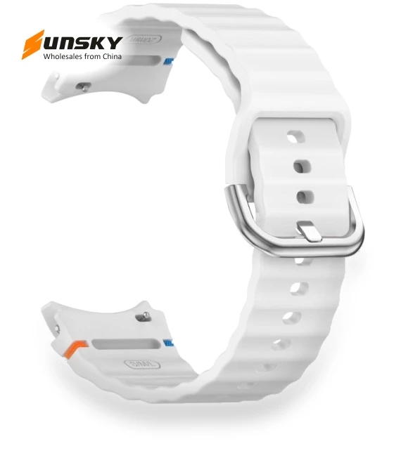 Wavy Grain Stitched Silver Buckle Silicone Watch Band — Girls' Watch Straps, Samsung