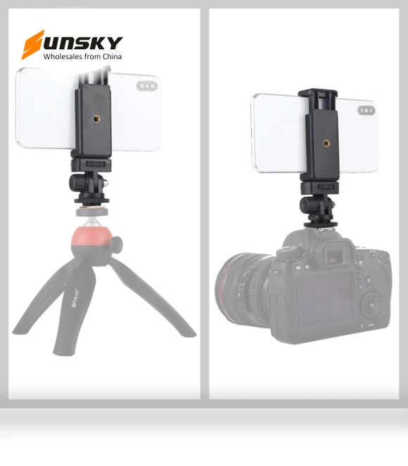 1/4 inch Screw Thread Cold Shoe Tripod Mount Adapter with Phone Clamp — Shoe Mounts, PULUZ