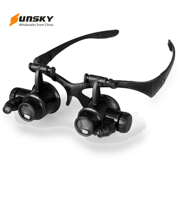Double Eye Glasses Lens Jeweler Watch Repair Head Magnifier with LED Lights — Loupes