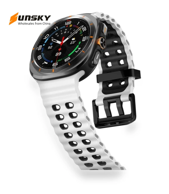 Ocean Two Color Dual-Row Hole Silicone Watch Band — Bands, Samsung