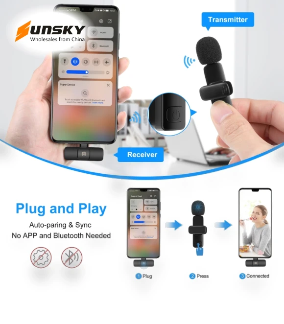 Wireless Lavalier Noise Reduction Reverb Microphones — Wireless Systems, PULUZ
