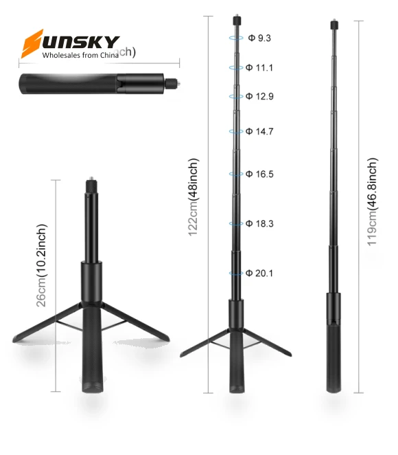 Retractable Invisible Selfie Stick with Tripod — Selfie Sticks, PULUZ