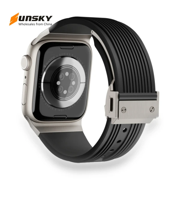 Vertical Texture Titanium Buckle Elastic Silicone Watch Band — Watch Accessories