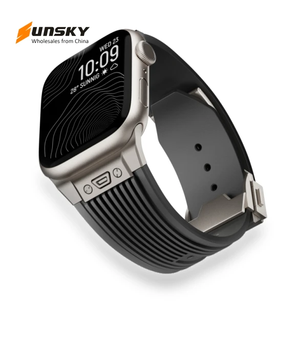 Vertical Texture Titanium Buckle Elastic Silicone Watch Band — Watch Accessories