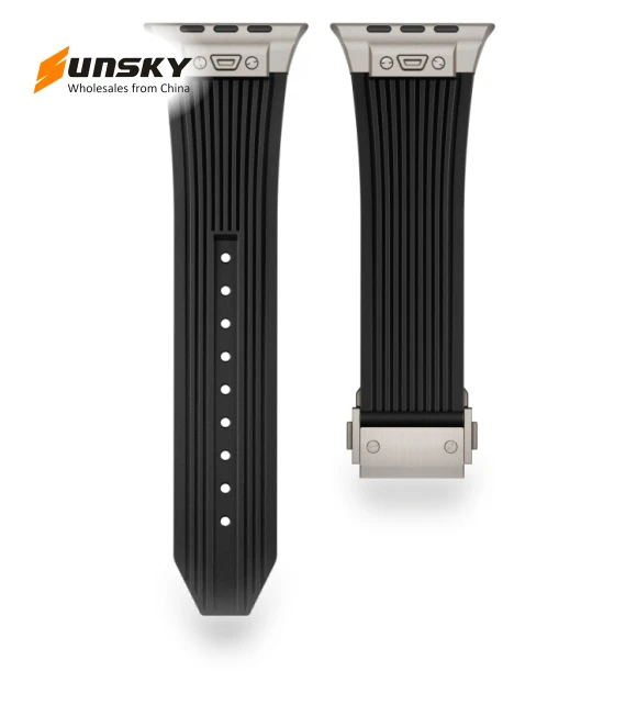 Vertical Texture Titanium Buckle Elastic Silicone Watch Band — Watch Accessories
