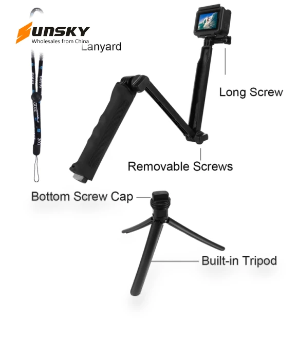 3-Way Grip Foldable Tripod Selfie-stick Extension Monopod — Steady Shots, PULUZ