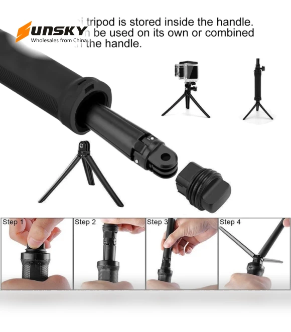 3-Way Grip Foldable Tripod Selfie-stick Extension Monopod — Steady Shots, PULUZ