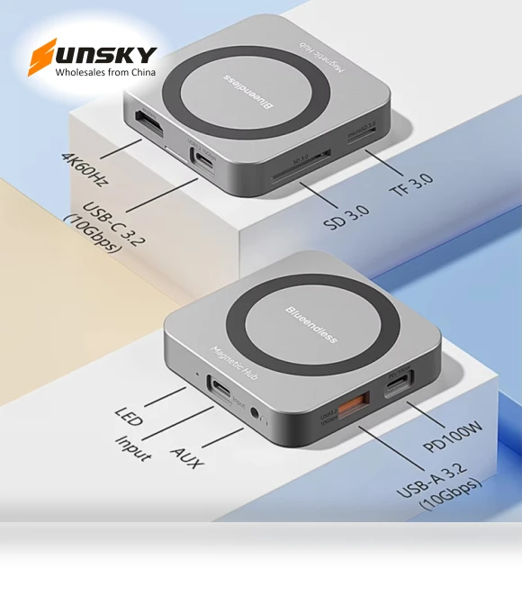 8-In-1 Magnetic HUB With M.2 NVMe/SATA SSD Enclosure — Enclosures, Blueendless