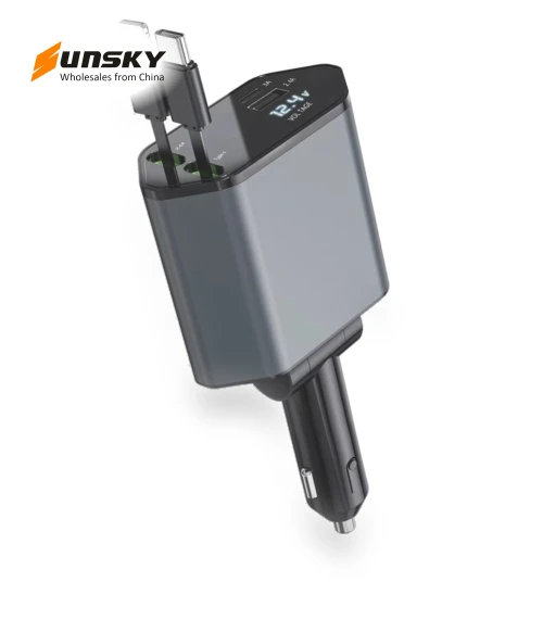 Multifunctional USB Retractable Dual-Line Digital Display Car Fast Charger — Charging Solutions