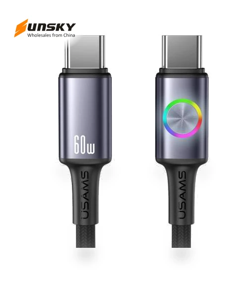 60W Type-C to Type-C Aluminum Alloy Data Cable with Colorful Light — Cables, USAMS
