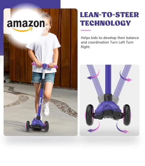 LED Lighted Wheels Kids Scooter with Adjustable Handlebars — Balance Bikes, EVLIQUIL
