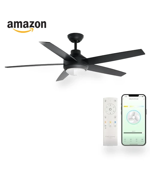 Smart 5-Blade Ceiling Fan with LED Light Kit — Ceiling Fan Wall Controls, East Grove Home