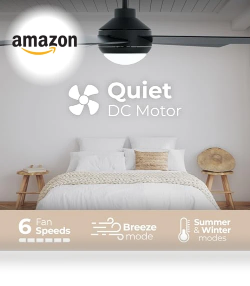 Smart 5-Blade Ceiling Fan with LED Light Kit — Ceiling Fan Wall Controls, East Grove Home