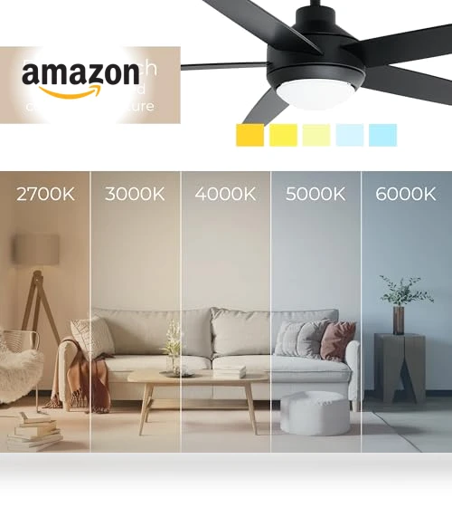 Smart 5-Blade Ceiling Fan with LED Light Kit — Ceiling Fan Wall Controls, East Grove Home