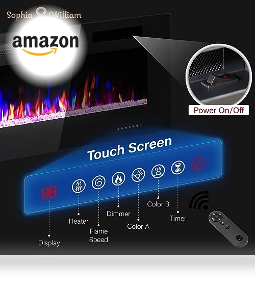 Electric Fireplace 72 Inch Wall Mounted & Recessed — Tabletop Fireplaces, Sophia & William