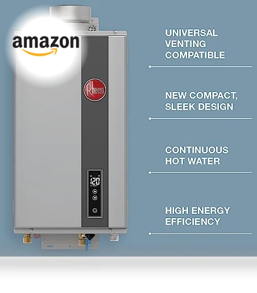 High Efficiency Non-Condensing Indoor Tankless Natural Gas Water Heater — Gas-Powered Room Warmers, Rheem