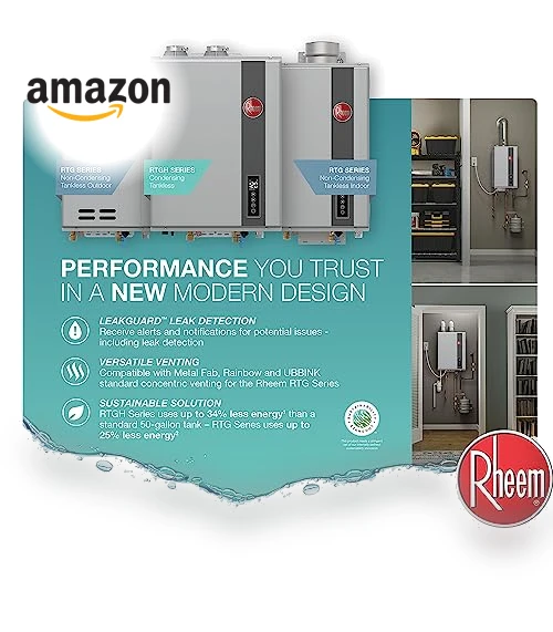 High Efficiency Non-Condensing Indoor Tankless Natural Gas Water Heater — Gas-Powered Room Warmers, Rheem