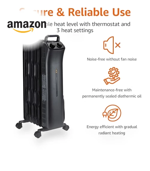 Portable Radiator Heater with 7 Oil-Filled Fins — Heater Spare Components, Amazon Basics