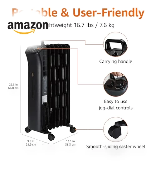 Portable Radiator Heater with 7 Oil-Filled Fins — Heater Spare Components, Amazon Basics
